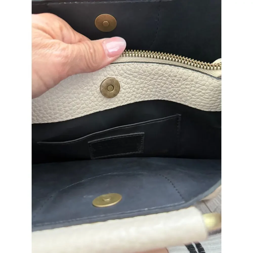 Isadora Handbag White Pebbled Italian Leather Top Metal Handle Bag